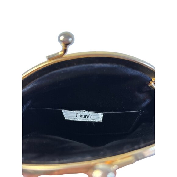 Vintage Y2K 90s Claire's Black Satin Quilted Round Evening Clutch Bag Goldtone C - Picture 6 of 6